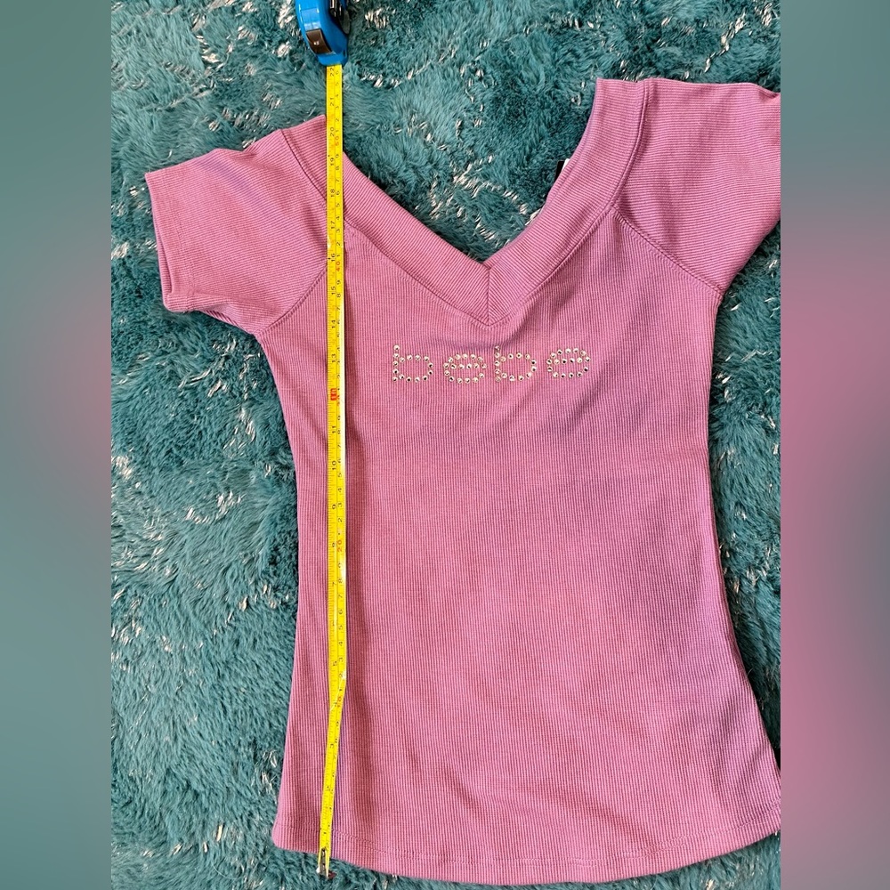 BEBE LOGO V-NECK RIB TOP XXS